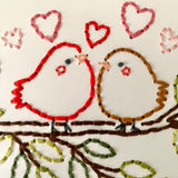 Cute Hand Sewn Love Birds Card