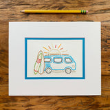 Hand Sewn Surfer Bus Embroidery Art