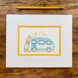 Hand Sewn Surfer Bus Embroidery Art