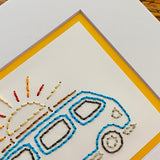 Hand Sewn Surfer Bus Embroidery Art