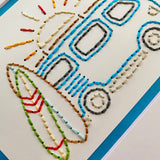 Hand Sewn Surfer Bus Embroidery Art