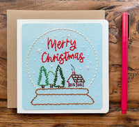 Snow Globe Merry Christmas Handsewn Card on glitter paper