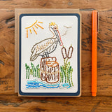 Hand Stitched Pelican Art Card