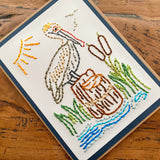 Hand Stitched Pelican Art Card
