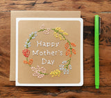 Happy Mothers Day Card Kraft Hand Sewn